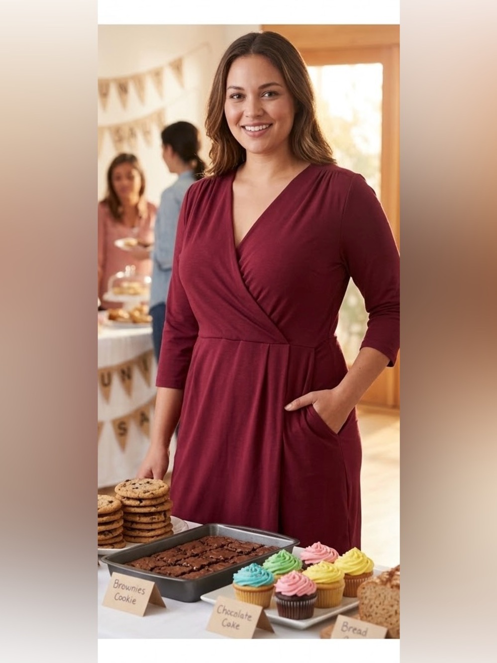 Garnet Hill Deep Ruby Wrap-Front Knee Dress
